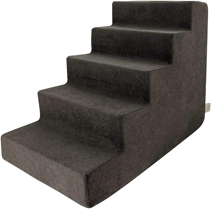Best Pet Supplies Dog Stairs for Small Dogs & Cats, Foam Pet Steps Portable Ramp for Couch Sofa and High Bed Non-Slip Balanced Indoor Step Support, Paw Safe No Assembly - Dark Brown, 5-Step