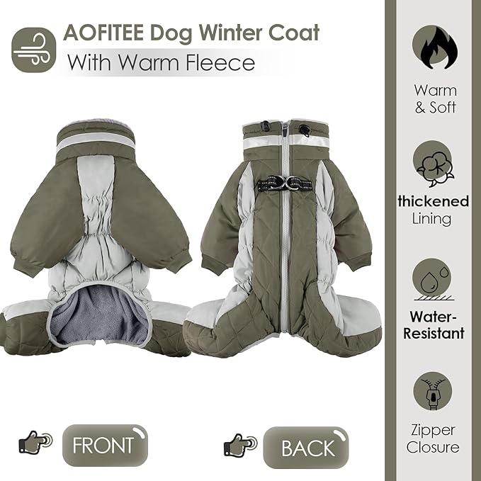AOFITEE Small Dog Coat Warm Dog Jacket Winter, Windproof Dogs Winter Coat with Harness Built in, Reflective Turtleneck Dogs Puffer Jacket Snowsuit, Full Body Fleece Coats for Small Medium Large Pet