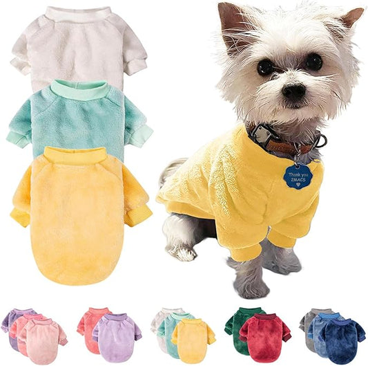 FabriCastle Dog Sweaters, 3-Pack Dog Clothes for Small Dogs Male & Girl, Soft and Warm Pet Coats XXS - XXL, Winter Pet Jackets, Doggy Apparel Costumes, Puppy Outfits (Beige,Light green,Yellow, Medium)