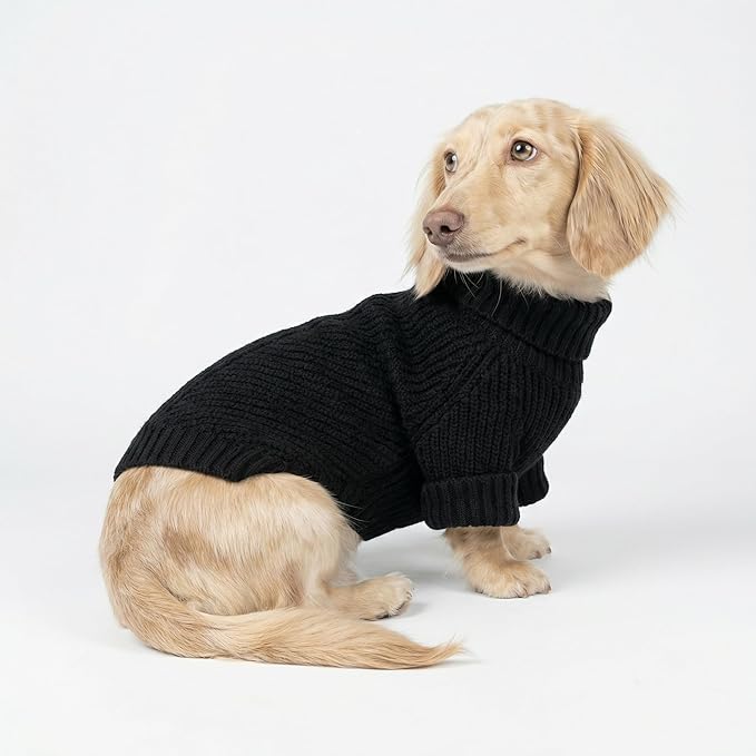Fitwarm Dog Turtleneck Sweater, Thermal Knitted Pet Coat, Dog Winter Clothes for Small Dogs, Cat Apparel, Black, Medium