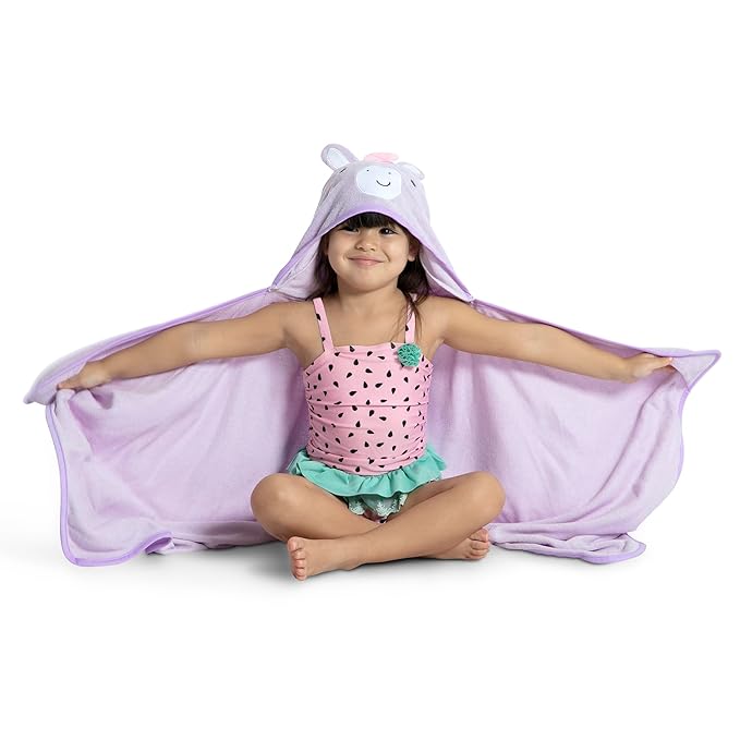 Delta Children Kids Hooded Bath Towel with Pockets - Super Soft and Absorbent- Great Gift for Boys and Girls, Light Purple Unicorn