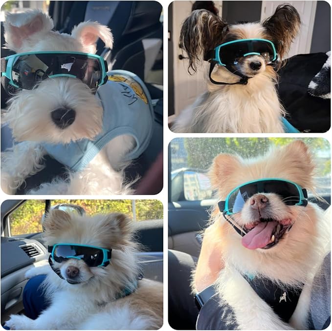 Dog Goggles for Small Dog Doggy Goggles with Adjustable Straps Anti-UV Doggie Sunglasses Windproof Eye Protection to Small Breed, Blue