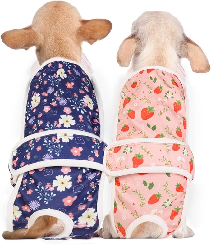 2 Pcs Dog Diaper Suspenders Female, Washable Dog Panties for Dogs with Cute Print, Escape Proof Dog Underwear Diapers, Reusable Pet Sanitary Pantie for Small Medium Girl Dogs,Strawberry Flower,XS