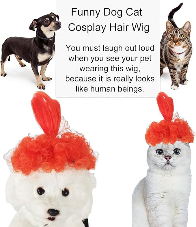 Funny Dog Wig Pet Costumes,Kediciz Cat Costume Synthetic Hairpiece Cosplay Wigs, Headwear for Halloween Christmas Festivals Party Decor, Fancy Dress,Adjustbale Size,Orange Curly
