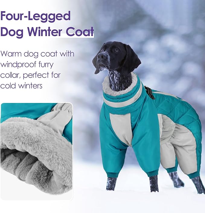 SUNFURA Full Body Dog Coat - Warm Fleece Jacket for Small Dogs, Turtleneck Winter Coats with Harness, Reflective Dog Snowsuit Windproof Puffer Jackets with Legs for Chihuahua, Yorkie, Turquoise XS