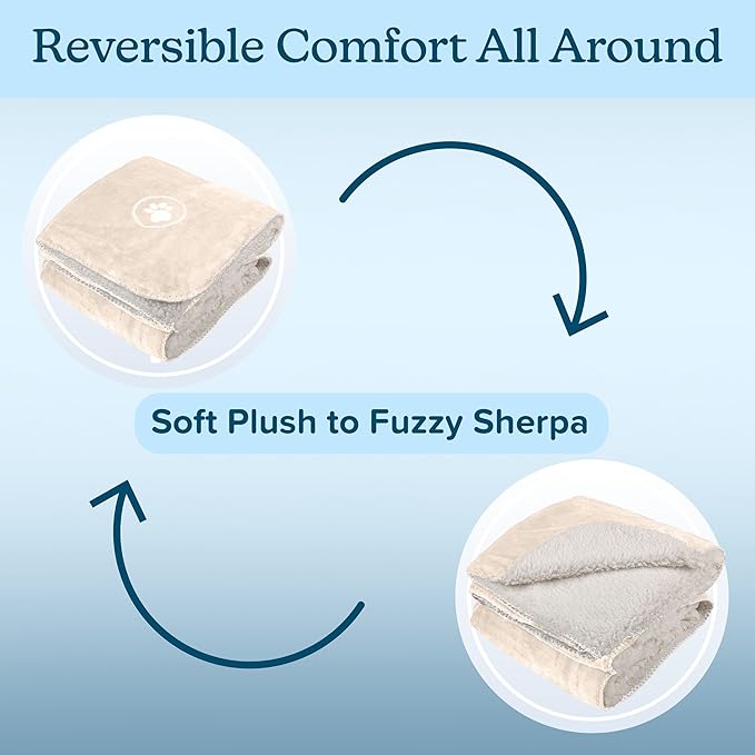 PETMAKER Dog Blanket - 60x70in Reversible Sherpa Blanket - Throw Blankets for Bed, Couch, Crate, or Car - Machine Washable Puppy Essentials (Cream)