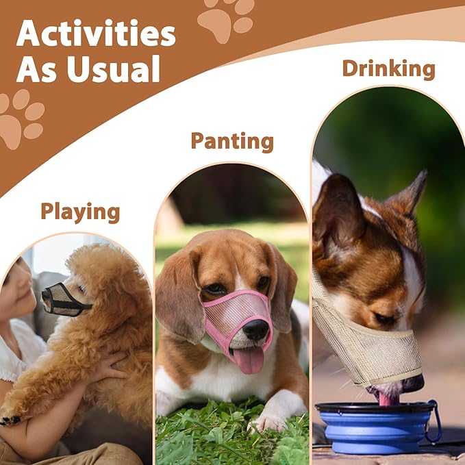 Dog Muzzle Suits for Small Medium Large Dogs, Mesh Muzzle Anti Biting Chewing, Breathable Mouth Cover Set with Adjustable Strap for Grooming Vet Visiting Training (3 PCS(S-L), Beige)