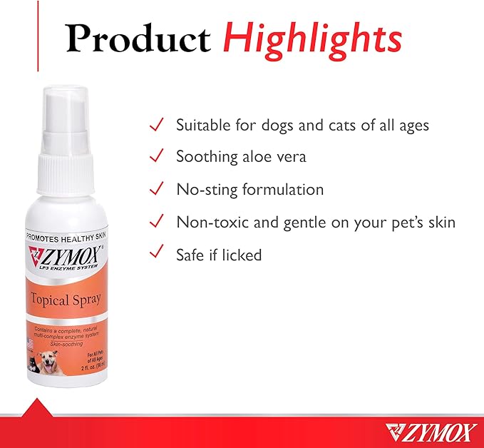 Zymox Topical Hot Spot Spray for Dogs and Cats Without Hydrocortisone, 2oz
