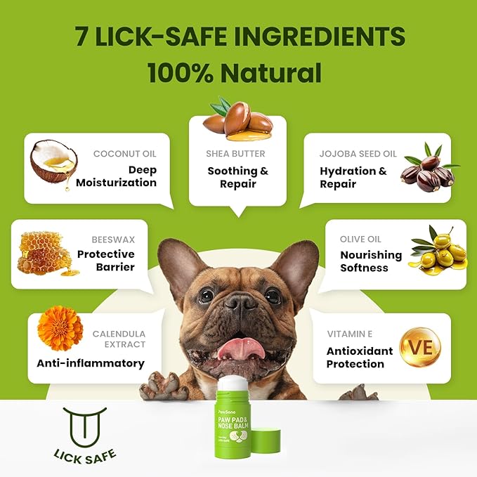 Lick-Safe Dog Paw & Nose Balm with Coconut Oil | Winter Snow, Road Salt & Cold Pavement Protector | All-Natural Moisturizer & Soother for Dry, Cracked Pads & Snout | Horse Hoof, Joint Care(1.3 oz)