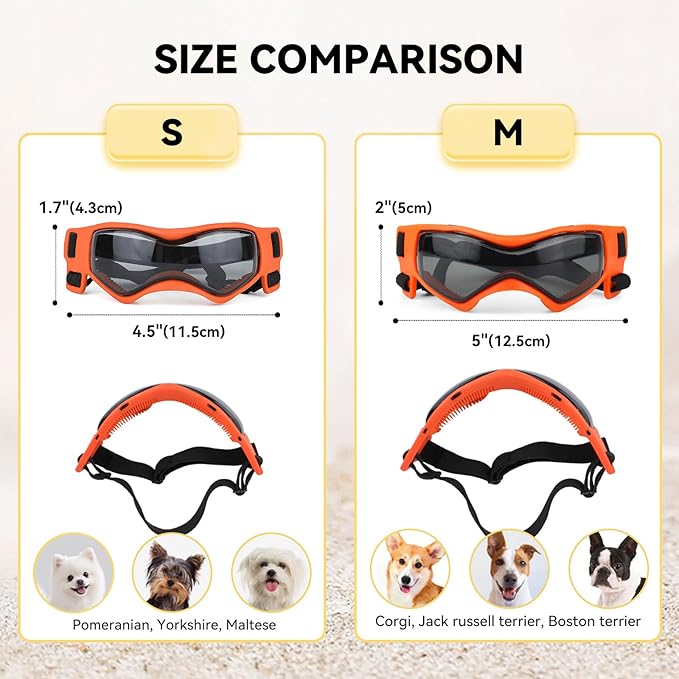 LESYPET Small Dog Sunglasses Dog Goggles UV Wind Dust Protection Pet Sunglasses Eye Protection for Outdoor Riding, Orange M