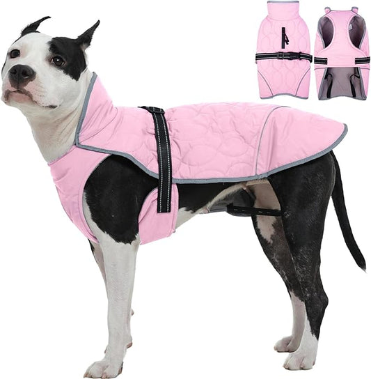 IDOMIK Dog Winter Jacket, Adjustable Waterproof Dog Warm Coat with Fleece Lining, Turtleneck Windproof Cold Weather Coats for Winter, Reflective Warm Snow Jacket for Schnauzer French Bulldog,Pink,M