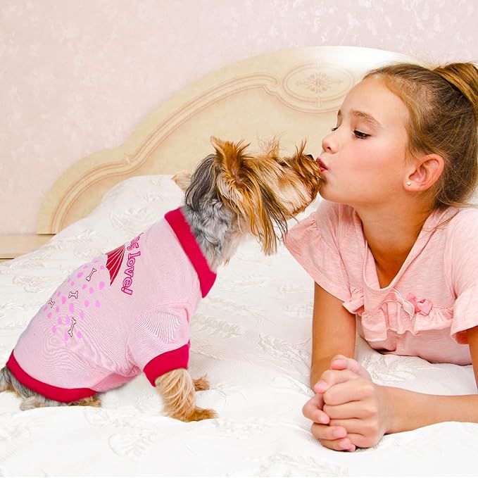 Weewooday 5 Pieces Dog Shirt Bulk Dog Pink Hearts Clothes Heart Pet Shirts for Small Dogs Girl Dogs Puppy Clothes for Chihuahua Yorkie Bulldog Schnauzer Breathable Shirt Vest (Small)