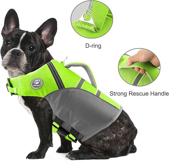 Mklhgty Dog Life Jacket for Swimming & Boating, Ripstop Safety Vest with Rescue Handle, High Buoyancy Preserver for Small Medium Large Dogs