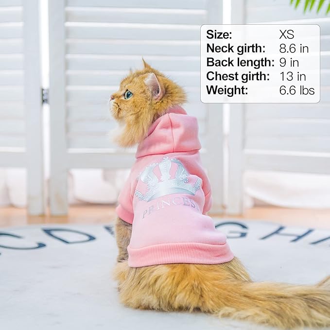 EXPAWLORER Princess Dog Hoodie-Soft Dog Sweater Fleece Sweatshirt Cold Weather Pet Clothes,Pitbull Clothes Outfits,Coat Apparel for Puppy,Cat, Small Medium Large Dogs