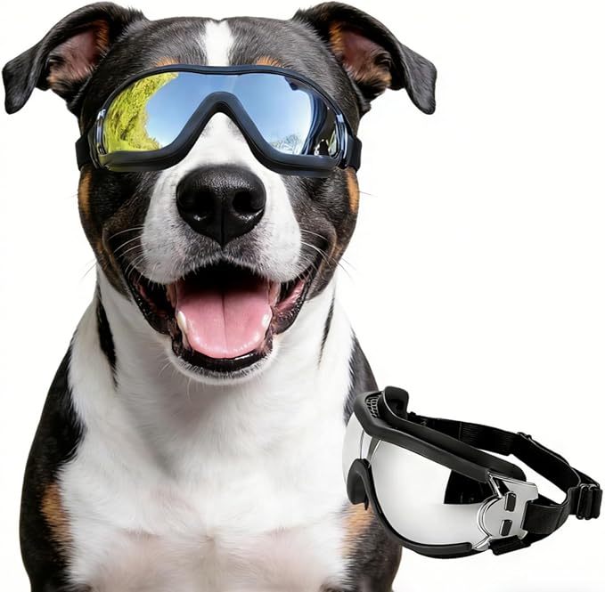 PETLESO Dog Goggles for Large Breeds, UV Protection Dog Sunglasses with Adjustable Straps, Windproof Pet Eyewear for Medium to Large Pets, Soft Frame, L
