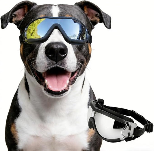 PETLESO Dog Goggles for Large Breeds, UV Protection Dog Sunglasses with Adjustable Straps, Windproof Pet Eyewear for Medium to Large Pets, Soft Frame, L