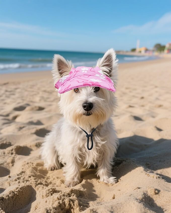 PET SHOW Dog Baseball Cap Paw Print Dog Visors for Medium Large Dogs Waterproof Pet Sun Hats with Ear Holes Adjustable Drawstring Girl Puppy Hat -Pink/L