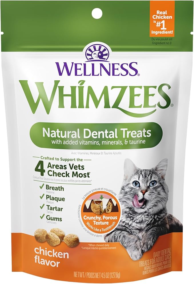 WHIMZEES Wellness Cat Dental Treats, Chicken Flavor, (4.5 Ounce Bag)