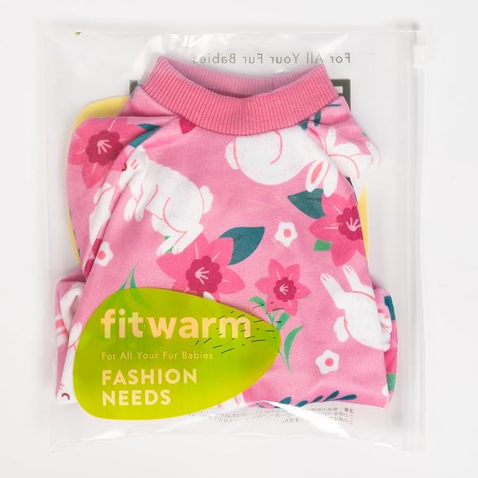 Fitwarm Floral Bunny Dog Pajamas, Cute Easter Outfit for Small Dogs Girl, Festive Pet Clothes, Pink, Red, White, XS