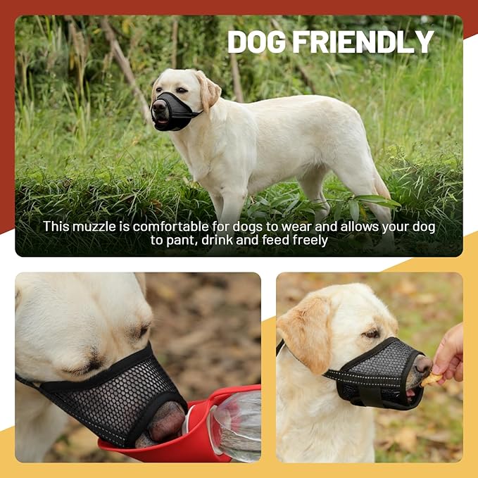 PAWsay 2 Pack Dog Muzzle, Soft Dog Muzzle for Medium Sized Dogs Anti Biting Barking Chewing Grooming, Air Mesh Breathable Puppy Mouth Guard Drinkable Adjustable Pet Muzzles, Black M