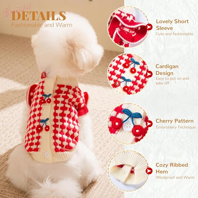 BAEJMJK Cute Cherry Small Dog Sweater Soft Girl Dog Cardigan Clothes Turtleneck Warm Pet Puppy Knitted Pullover Princess Dogs Cats Outfits(Red Cherry B,X-Large)