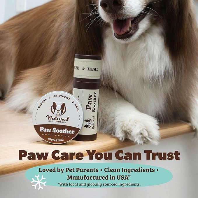 Natural Dog Company Paw Soother Balm & Wax - Dog Paw Balm & Moisturizer for Dry, Cracked Paw Pads, Helps Moisturize & Condition Winter-Worn Paws, Coconut Oil & Calendula, Daily Paw Care, 1 oz Tin