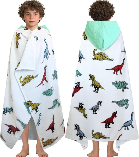 VOOVA & MOVAS Dinosaur Hooded Towels for Teens & Big Kids 8Years Up | Soft, Absorbent 100% Cotton Towel Wrap for Boys | Beach, Pool, Swim & Bath Cover-Up