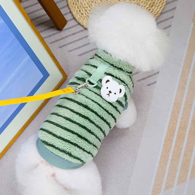 Pet Pullover Dog Sweater Striped Winter Puppy Clothes for Small Dogs Cats Warm Dog Knitwear Outfits Doggy Knitted Clothing with D-Ring, 2 Pack, Pink Green, X-Large