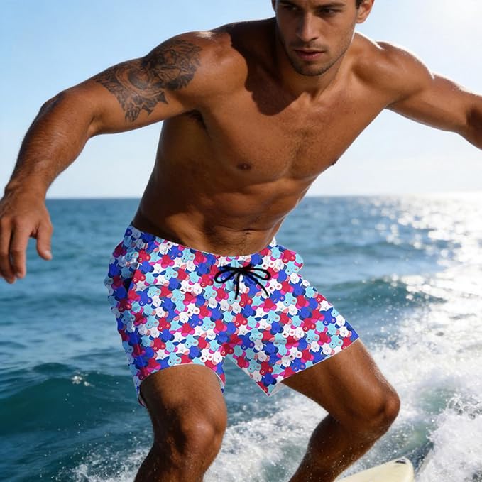 Mens Swim Trunks with Compression Liner Quick Dry Zipper Pocket Bathing