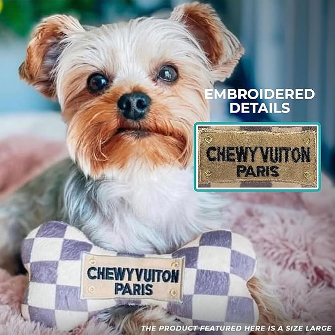 Haute Diggity Dog Large Checker Chewy Vuiton Plush Dog Toys for Small, Medium & Large Dogs, 3-Pack Durable Stuffed Designer-Inspired Pet Toys with Interactive Squeaker, Machine-Washable & Safe