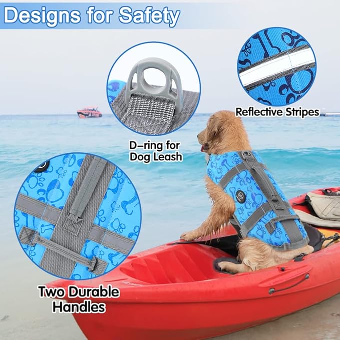 EMUST Dog Life Preserver, Pet Life Vests for Swimming, Beach Boating with High Buoyancy, Dog Flotation Vest for Small/Medium/Large Dogs, L, NewBlue