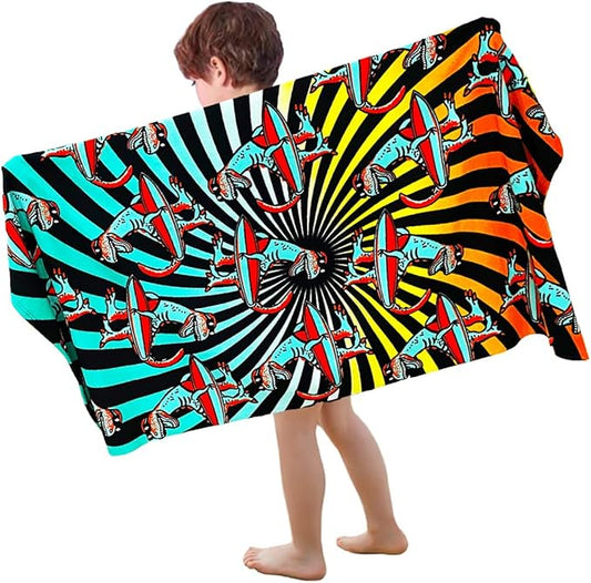 YIFONTIN Microfiber Beach Towels Velvet Throw Blanket Super Soft Absorbent 27.5"x55" for Kids Bath Camping Swimming Pool Sports, Dinosaur.