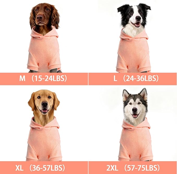 Basic Dog Hoodie Sweatshirts, Pet Clothes Hoodies, Granular Velvet, Sweater with Hat and Leash Hole, Soft Velvet Outfit Coat for Small Medium Large Dogs, Pink (XX-Large)