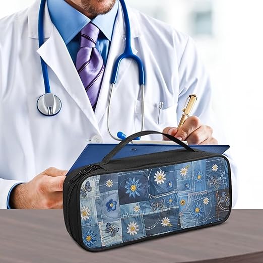 Gomyblomy Denim Daisy Stethoscope Case for Nurse and Doctors, Fit for Most Stethoscopes, Large Stethoscope Holder with Extra Room for Nurse Accessories for Nurses Doctors