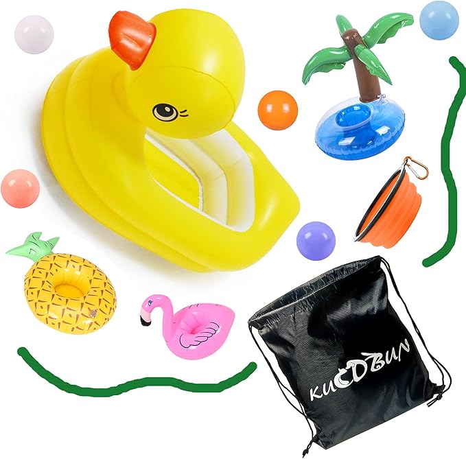 Pool Float Set for Dogs - Raft With Collapsible Bowl, Non-Toxic Water Toys for Small Dogs, Puppies and Doggies, Yellow Duck