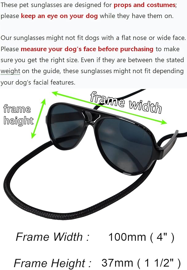 C02 Dog Pet 2pcs Costume Aviator Sunglasses with Chain Necklace for Small Breed up to 15lbs (Small Aviator Black+Silver Chain)