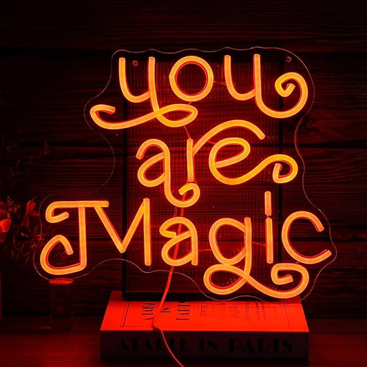 You Are Magic Neon Sign Orange Cute Letters Led Light Up Sign for Wall Decor USB Powered Dimmable Magic Neon Light for Bedroom Bar Classroom Office