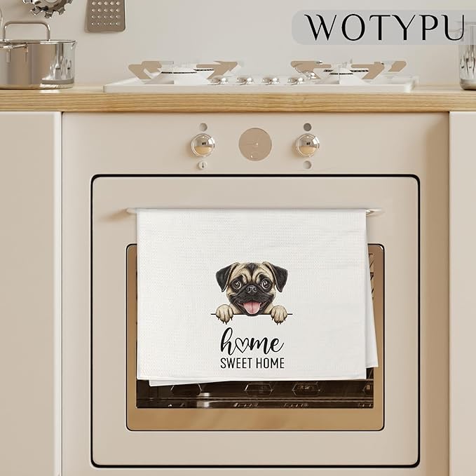 Pug Gifts Kitchen Towels, Gifts for Pug Lovers Dish Tea Towels, Dog Lover Mom Dad Gifts Decorative Hand Towel for Bathroom, Home Sweet Home Decor, 16x24 Inch