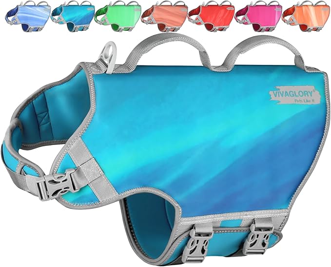 VIVAGLORY Neoprene Dog Life Vest, Dog Life Jacket for Swimming & Boating, Lightweight & Buoyancy for Puppy Doggy, Swimming Vest with Handle, XL, Teal