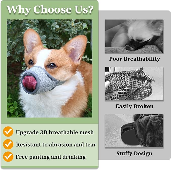 Mayerzon Dog Muzzle, Puppy Soft Mesh Muzzle for Small Medium Large Dogs Chihuahua Poodles Beagle Dachshund Corgis Labrador for Biting Chewing Grooming That Allows Panting Drinking(S, Black)