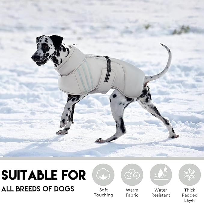 Warm & Dry Dog Coat, Reflective & Adjustable, Waterproof Windproof Jacket, Turtleneck Fleece Vest for Cold Weather, Fits Small to Large Dogs