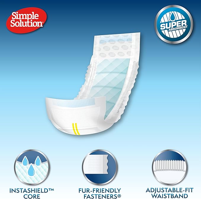 Simple Solution Disposable Male Wraps, Absorbent Leak Proof Belly Bands for Dogs, Incontinence Aid, Puppy Training, Marking Control, and Travel Protection, Medium Dogs, 15–23 Inch Waist, 30 Count