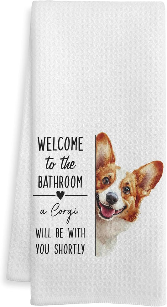Corgi Gifts Bathroom Hand Towels, Gifts for Dog Lovers, Funny Corgi Bathroom Decorative Hand Towels for Guest Bath Room Washroom Half Bath, 16x24 Inch