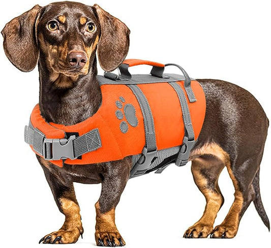 Queenmore Large Dog Life Jacket, Dog Life Vest for Swimming, Floating Life Vest for Dogs Large Breed with Handle, Vibrant Doggie Life Jacket for Boating with Hook, Pet Water Preserver for Big Dogs