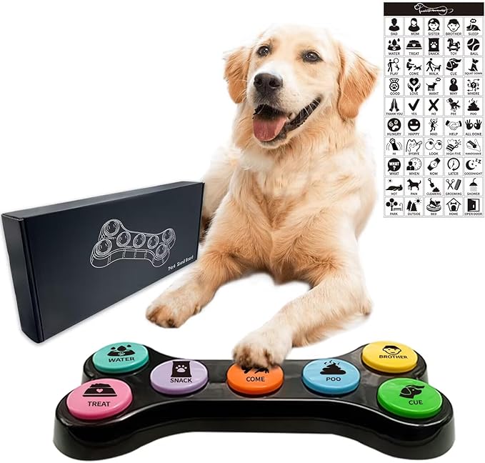 RIBOSY Dog Buttons for Communication, 7 in 1 Dog Talking Button Set, Recordable Training Buzzers for Dogs with 50 Scene Stickers (Battery Included)
