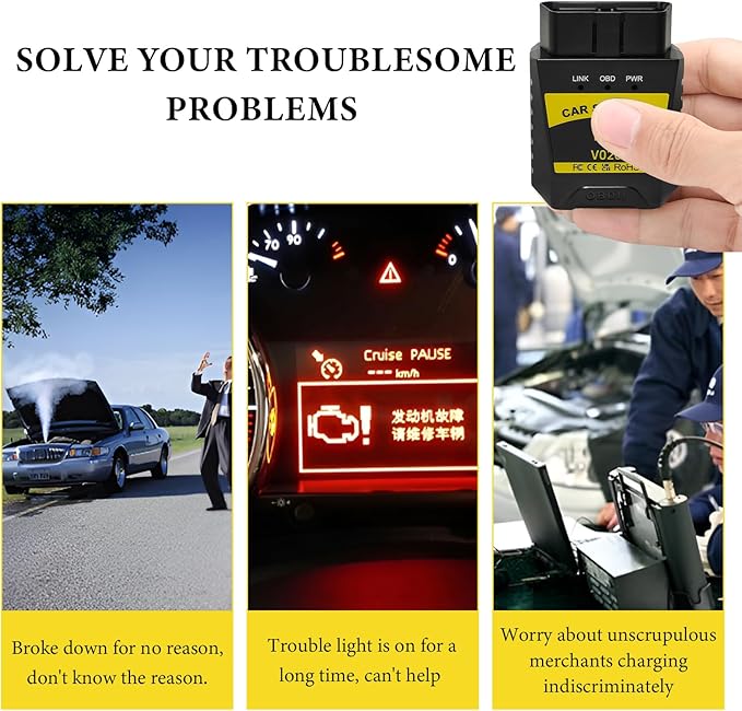 Bluetooth OBD2 Scanner, Auto Diagnostic Scan Tool to Clear/Reset Vehicle Engine Error Code, OBD II Wireless Diagnostic Code Reader with Exclusive App for Vehicles After 1996