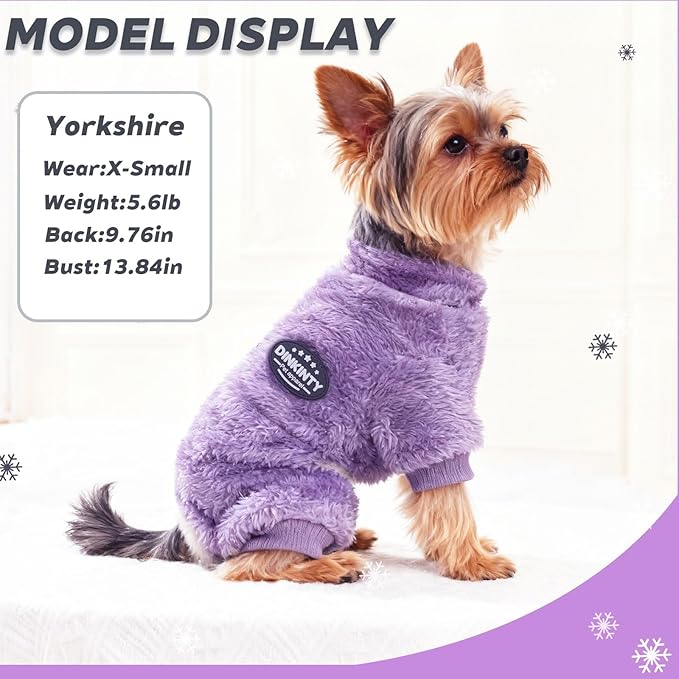 Fleece Dog Pajamas Winter Warm Dog Sweater for Small Dogs Thermal Soft Puppy Pjs Coat Stretchy Jumpsuit Doggie Pet Clothes Outfits Cat Apparel (Purple, Large)