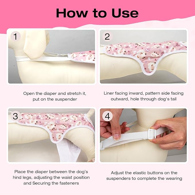 3 Pack Washable Female Dog Diapers with Adjustable Suspender, Reusable Sanitary Panties for Dogs in Heat, Leak-Proof Design for Small Dogs(S, Animal)