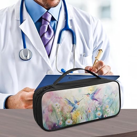 Gomyblomy Daisy Hummingbird Print Stethoscope Case Fit for Most Stethoscopes, Extra Room for Nurse and Medical Accessories, Protective Stethoscope Holder Storage Bag