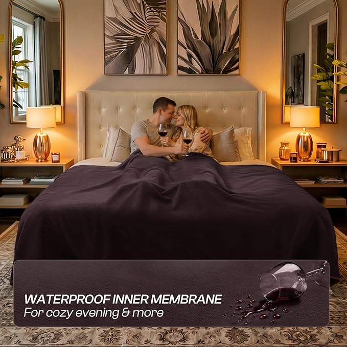 Luciphia 100% Waterproof Blanket for Adults or Large Dogs, Soft Polar Fleece XL Pet Blankets for Bed Couch Protector Washable, Reversible Leakproof Furniture Protection,Brown Cream,Twin 82x90 inch